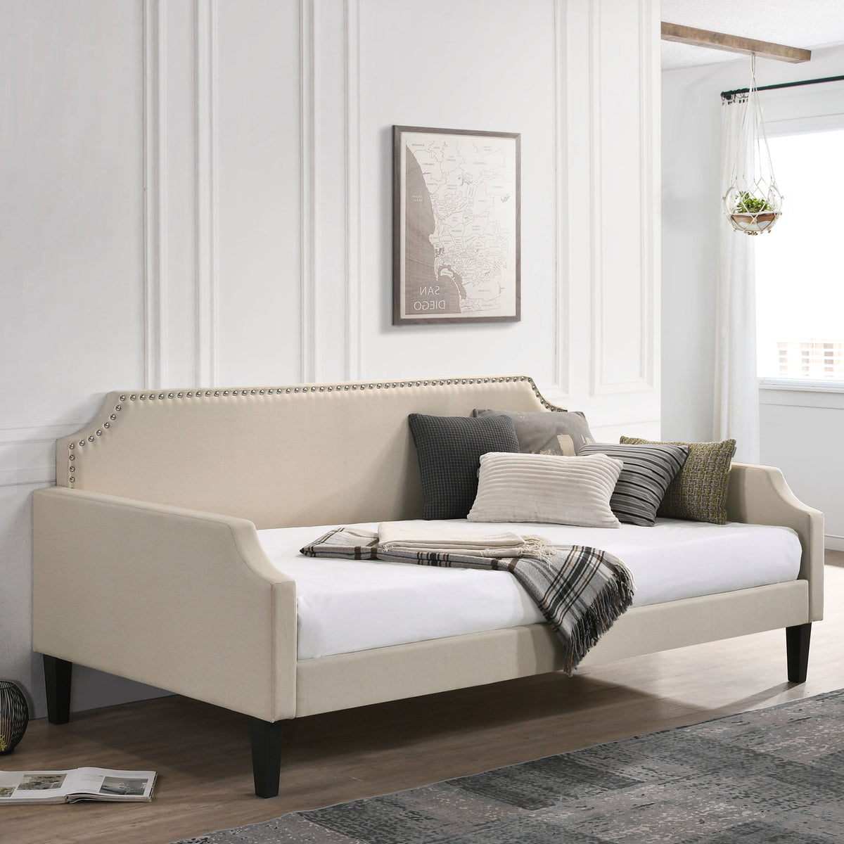 Olivia Upholstered Twin Daybed with Nailhead Trim  Half Price Furniture