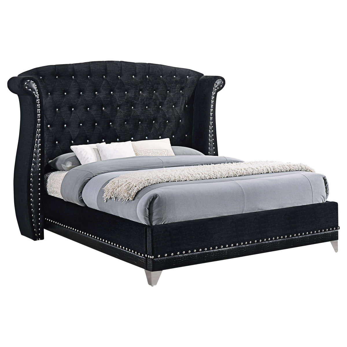 Barzini Queen Tufted Upholstered Bed Black Half Price Furniture