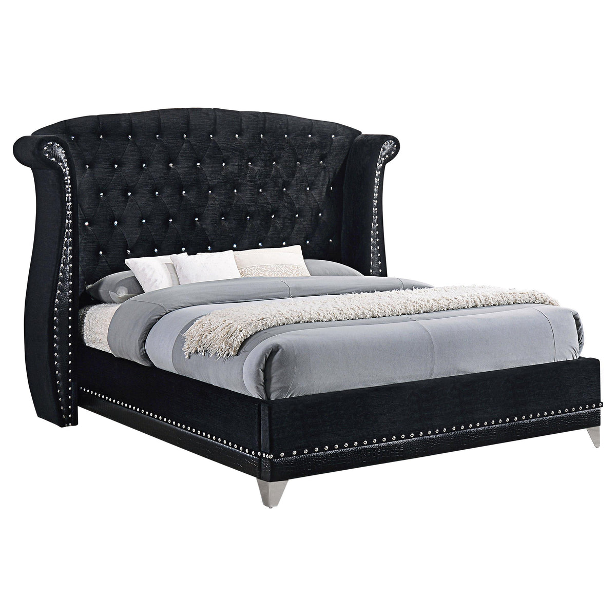 Barzini Queen Tufted Upholstered Bed Black  Half Price Furniture