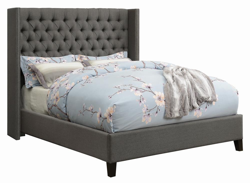 Bancroft Demi-wing Upholstered Eastern King Bed Grey Bancroft Demi-wing Upholstered Eastern King Bed Grey Half Price Furniture