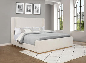 Nala Eastern King Bouclé Upholstered Platform Bed Cream