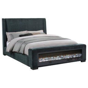 Preston Upholstered Eastern King Audio Flame Visualizer Bed Dark Blue
