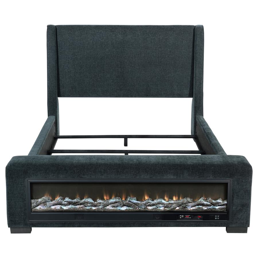 Preston Upholstered Eastern King Audio Flame Visualizer Bed Dark Blue