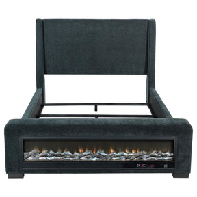 Preston Upholstered Queen Audio Flame Visualizer Bed Dark Blue