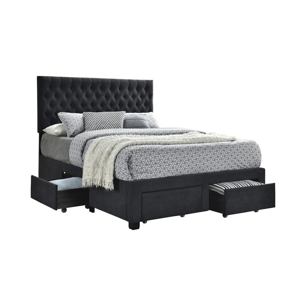 Soledad Eastern King 4-drawer Button Tufted Storage Bed Charcoal  Half Price Furniture