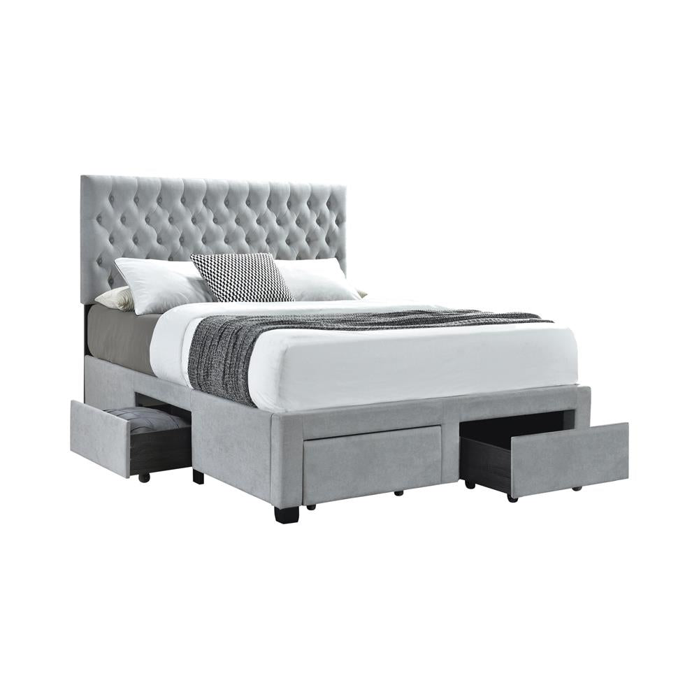 Soledad Eastern King 4-drawer Button Tufted Storage Bed Light Grey  Half Price Furniture
