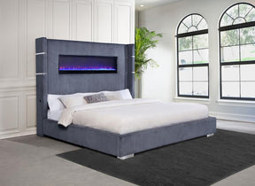 Tisdall Upholstered Eastern King Flame Visualizer Bed Grey