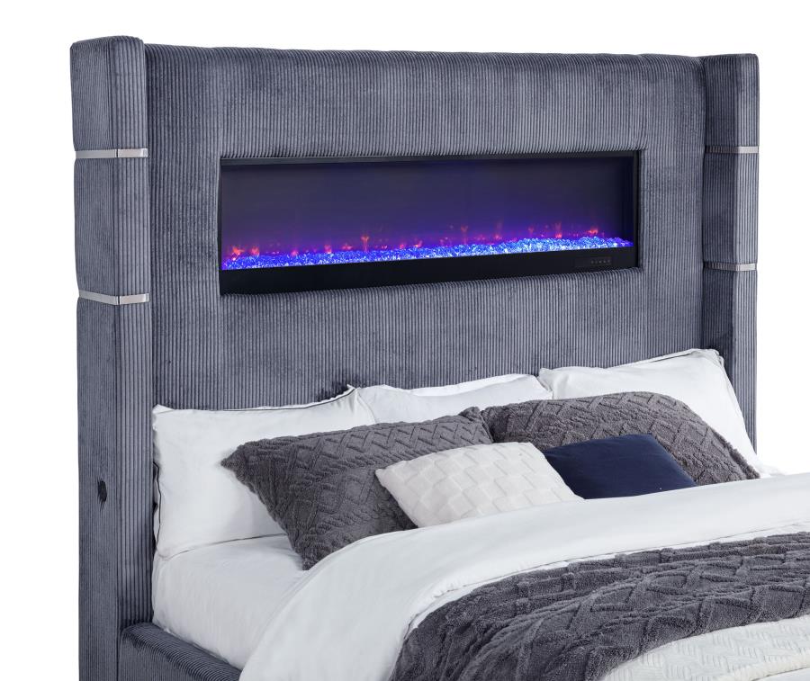 Tisdall Upholstered Cal King Flame Visualizer Bed Grey