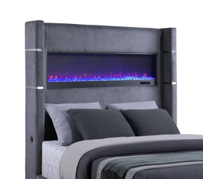 Tisdall Upholstered Queen Flame Visualizer Bed Grey