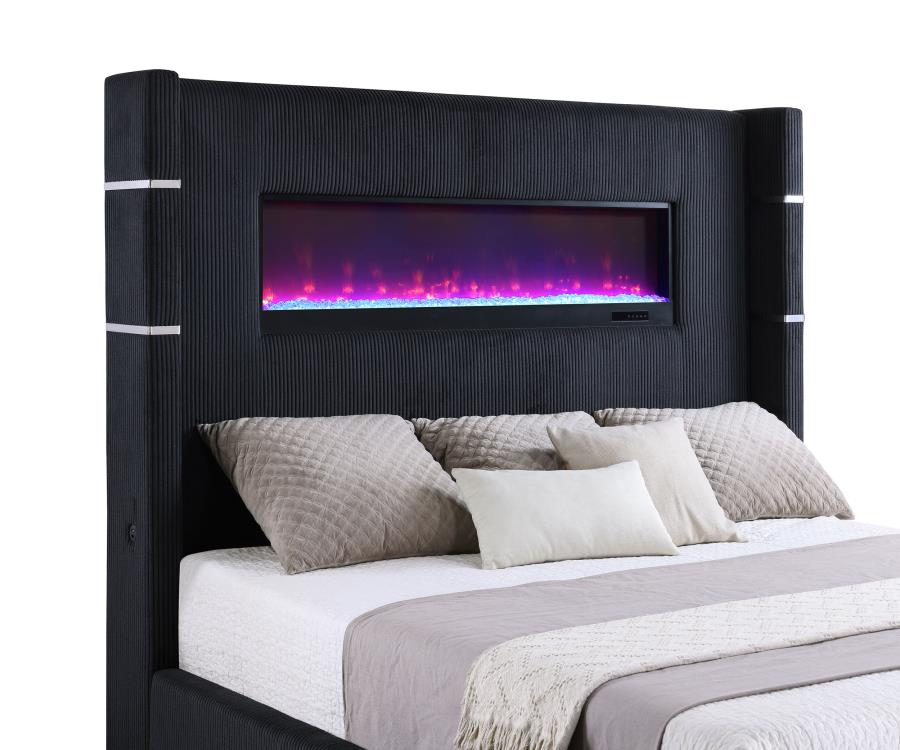 Tisdall Upholstered Queen Flame Visualizer Bed Black