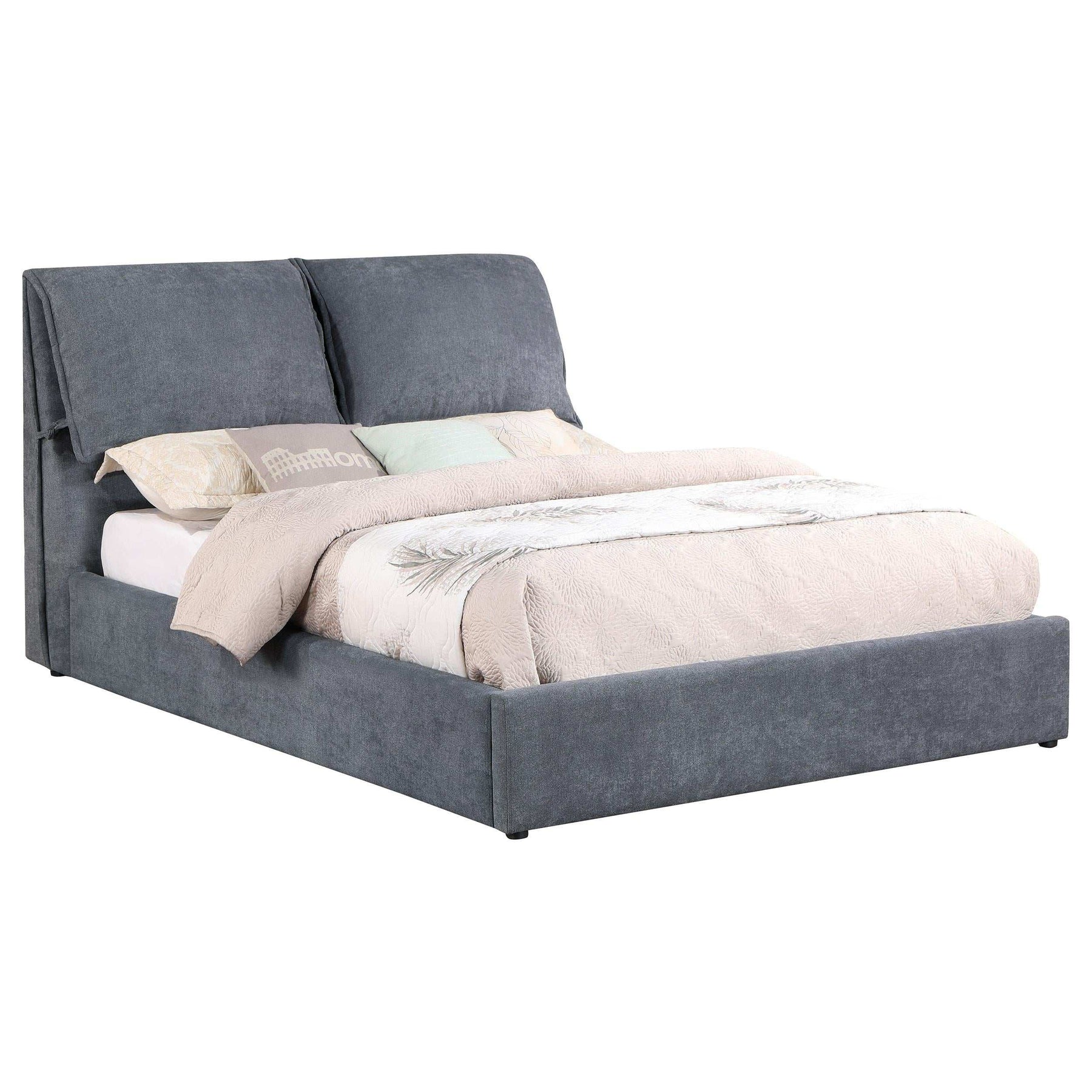 Laurel Upholstered Platform Bed with Pillow Headboard Charcoal Grey - Bed - Half Price Furniture