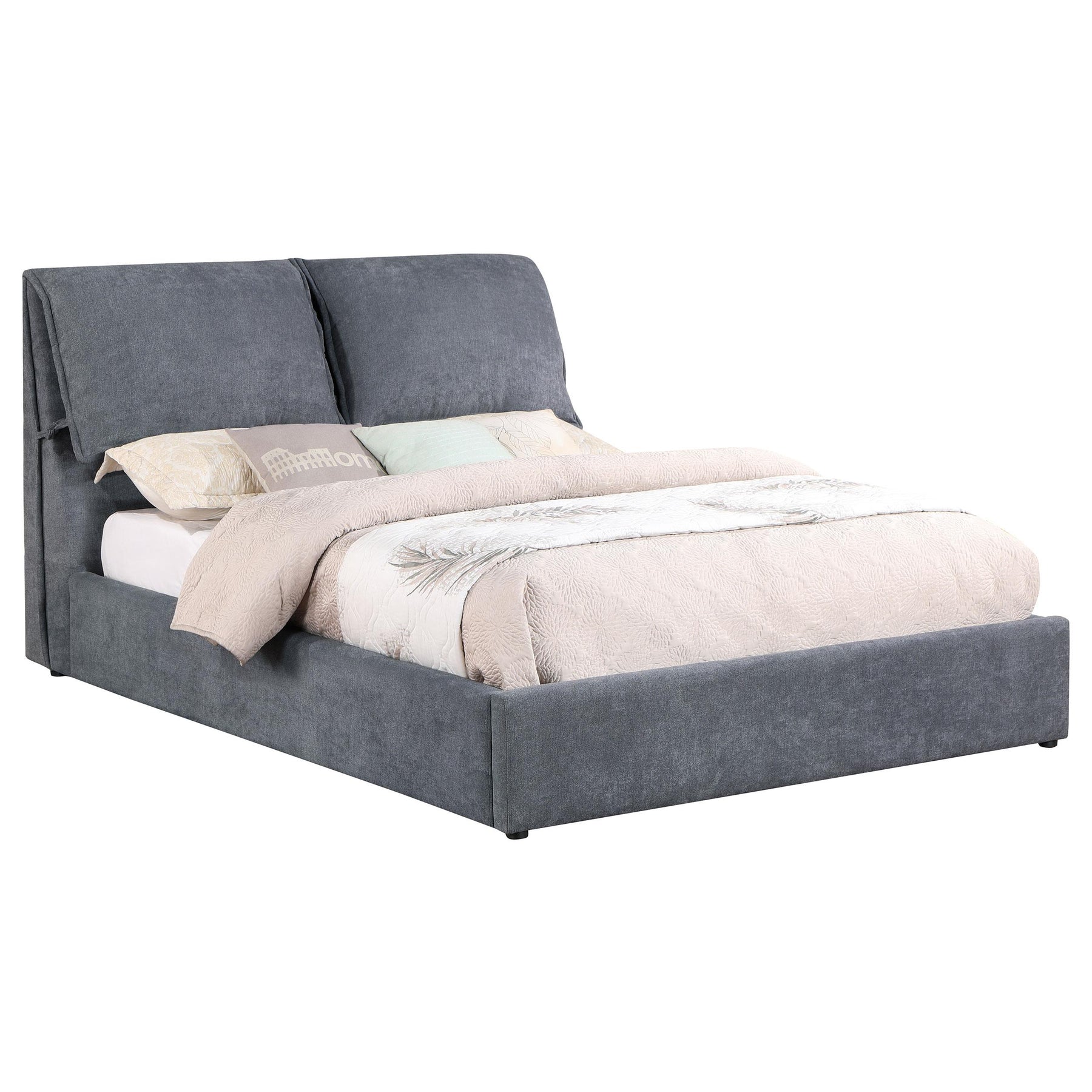Laurel Upholstered Platform Bed with Pillow Headboard Charcoal Grey - Half Price Furniture