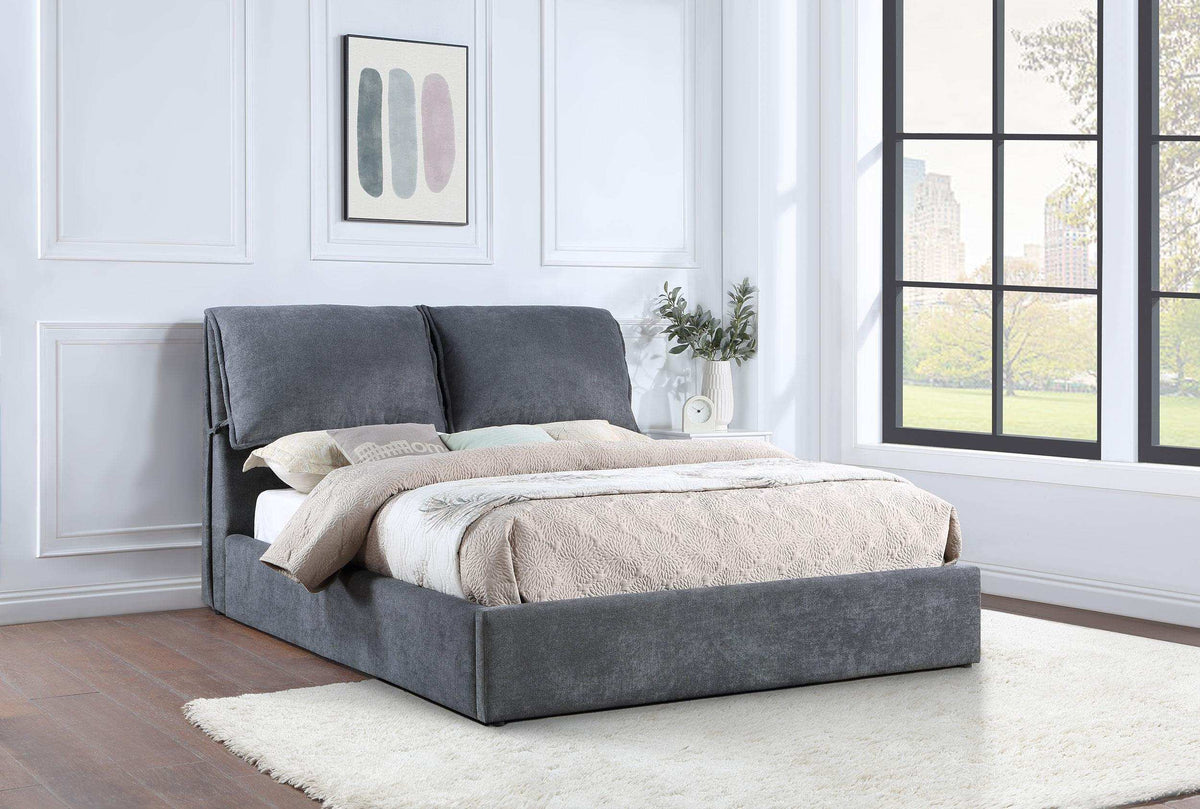 Laurel Upholstered Platform Bed with Pillow Headboard Charcoal Grey - Bed - Half Price Furniture