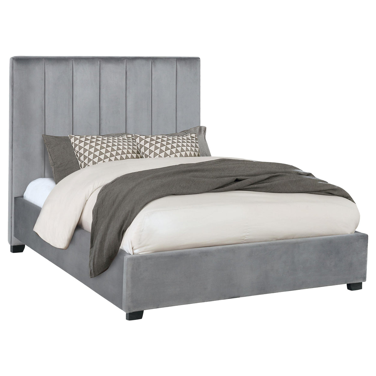 Arles Queen Vertical Channeled Tufted Bed Grey  Half Price Furniture
