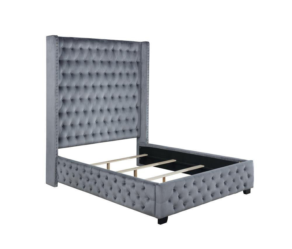 Rocori Eastern King Wingback Tufted Bed Grey  Half Price Furniture
