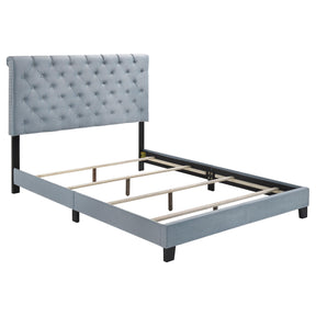 Warner Eastern King Upholstered Bed Slate Blue Half Price Furniture