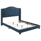 Sonoma Eastern King Camel Headboard with Nailhead Trim Bed Blue Sonoma Eastern King Camel Headboard with Nailhead Trim Bed Blue Half Price Furniture