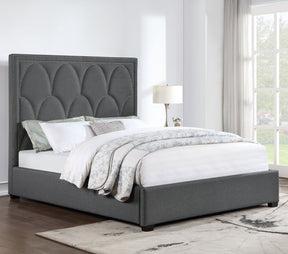 Bowfield Upholstered Bed with Nailhead Trim Charcoal Half Price Furniture