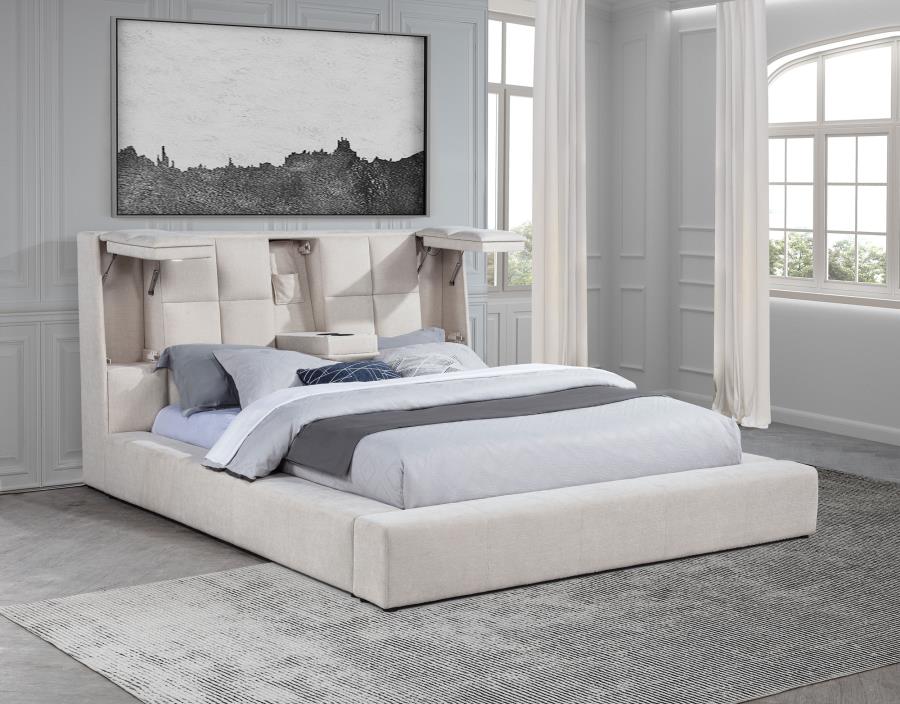 Dreux Upholstered Eastern King Panel Platform Bed Cream