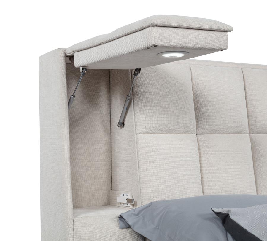 Dreux Upholstered Eastern King Panel Platform Bed Cream