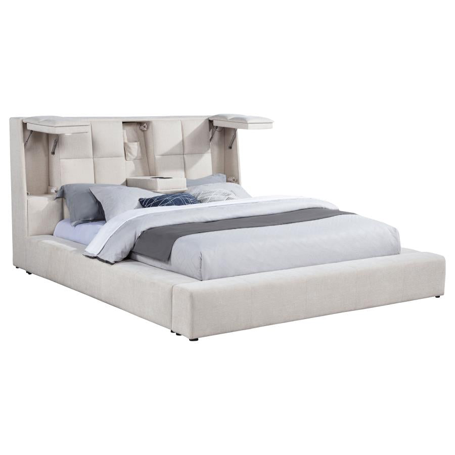 Dreux Upholstered California King Panel Platform Bed Cream