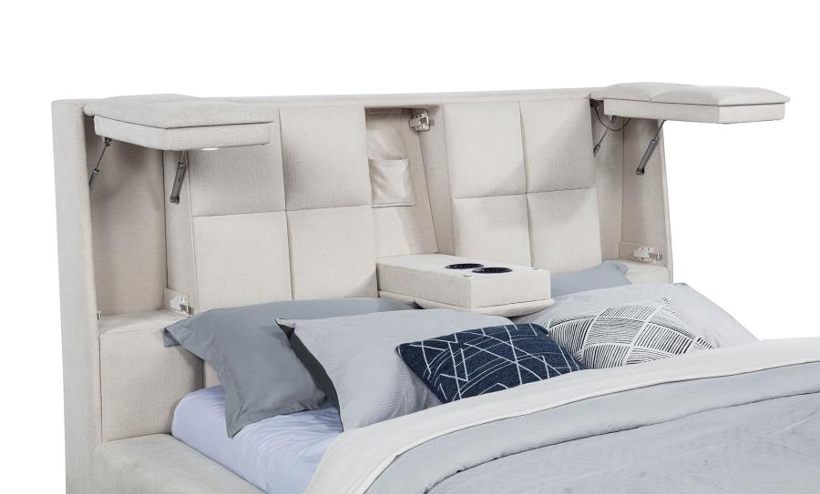 Dreux Upholstered Queen Panel Platform Bed Cream