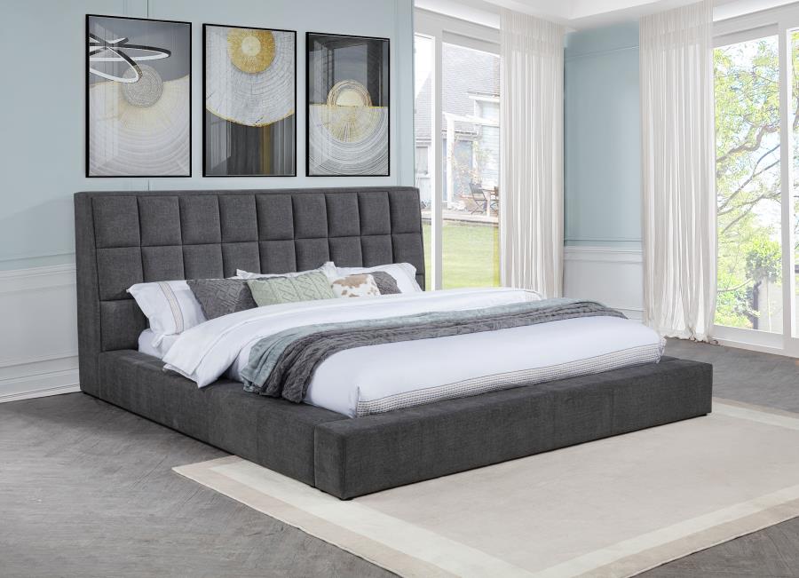 Dreux Upholstered California King Panel Platform Bed Grey