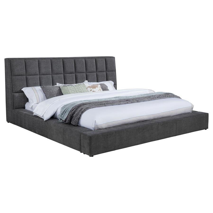 Dreux Upholstered California King Panel Platform Bed Grey