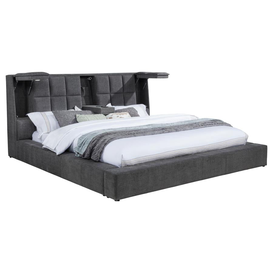 Dreux Upholstered California King Panel Platform Bed Grey