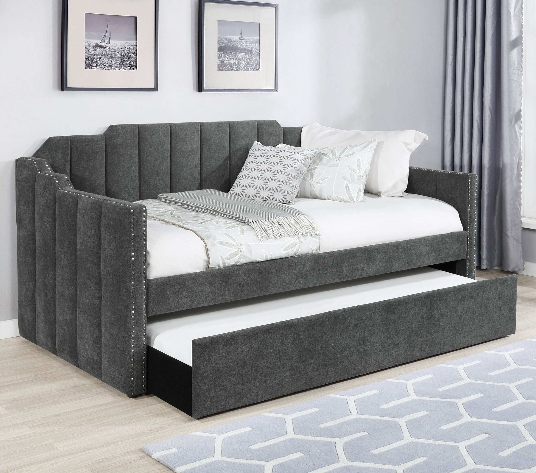 Kingston Upholstered Twin Daybed with Trundle Charcoal - Half Price Furniture