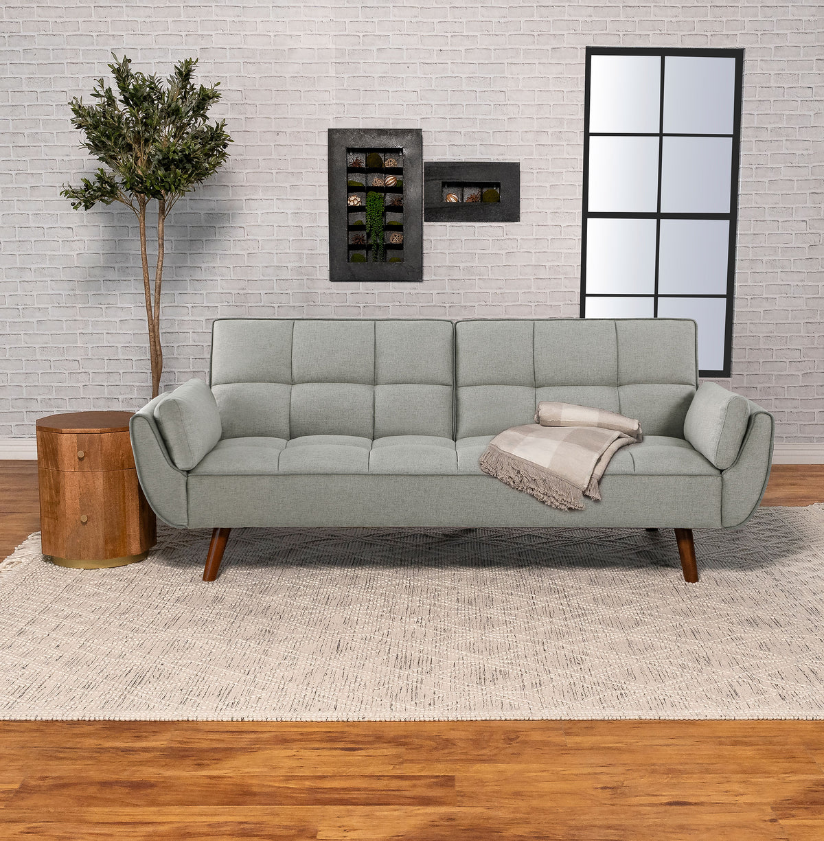Caufield Upholstered Buscuit Tufted Covertible Sofa Bed Grey Half Price Furniture
