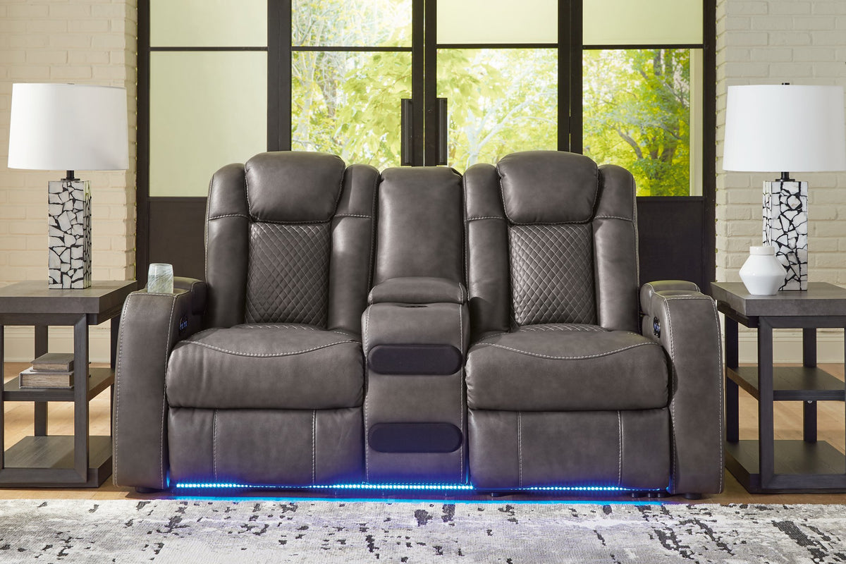 Fyne-Dyme Power Reclining Loveseat with Console - Half Price Furniture