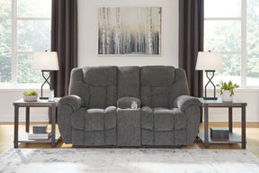 Foreside Reclining Loveseat with Console Half Price Furniture
