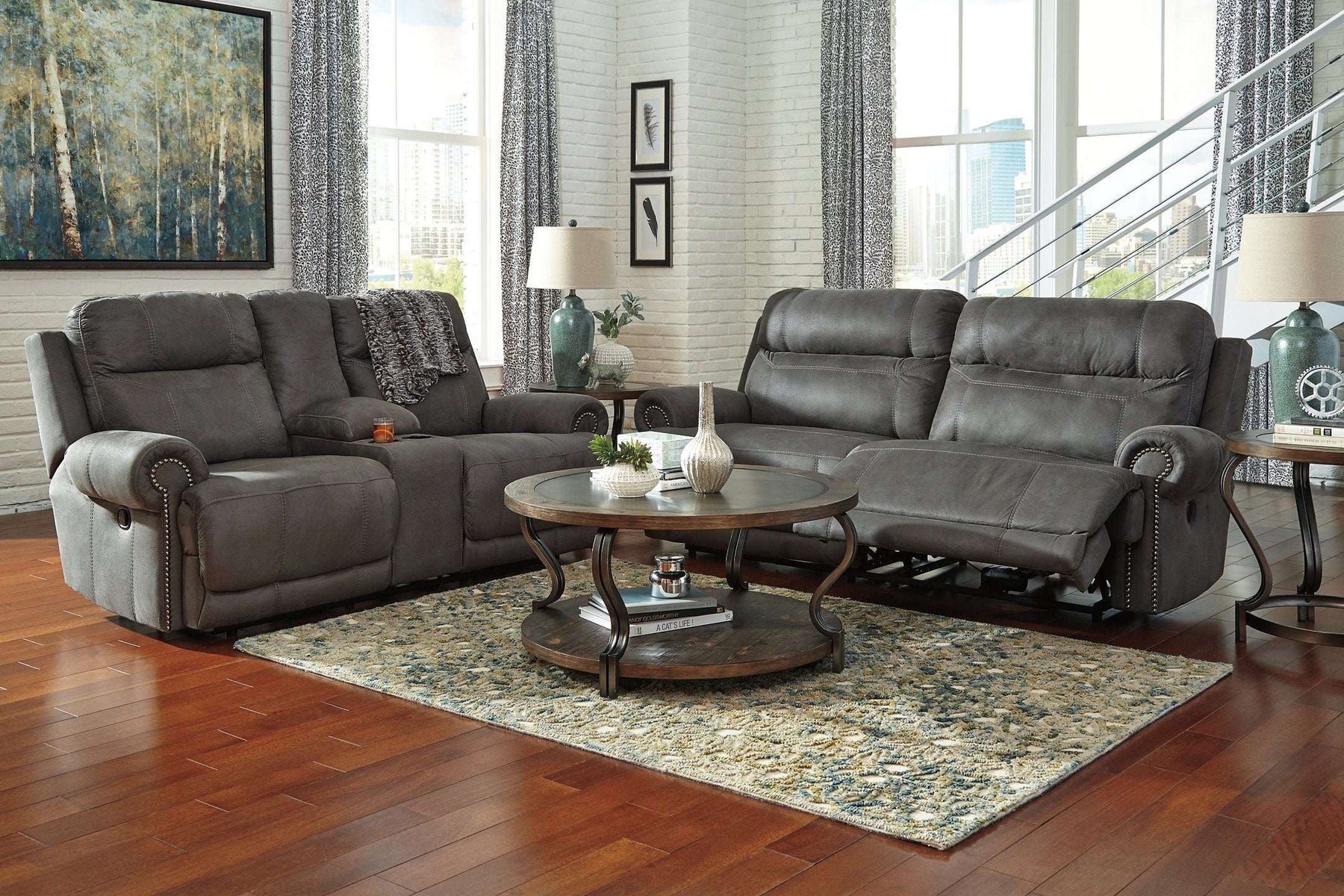 Austere Reclining Loveseat with Console - Loveseat - Half Price Furniture