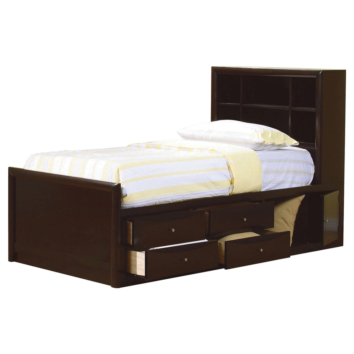 Phoenix Twin Bookcase Bed with Underbed Storage Cappuccino  Las Vegas Furniture Stores