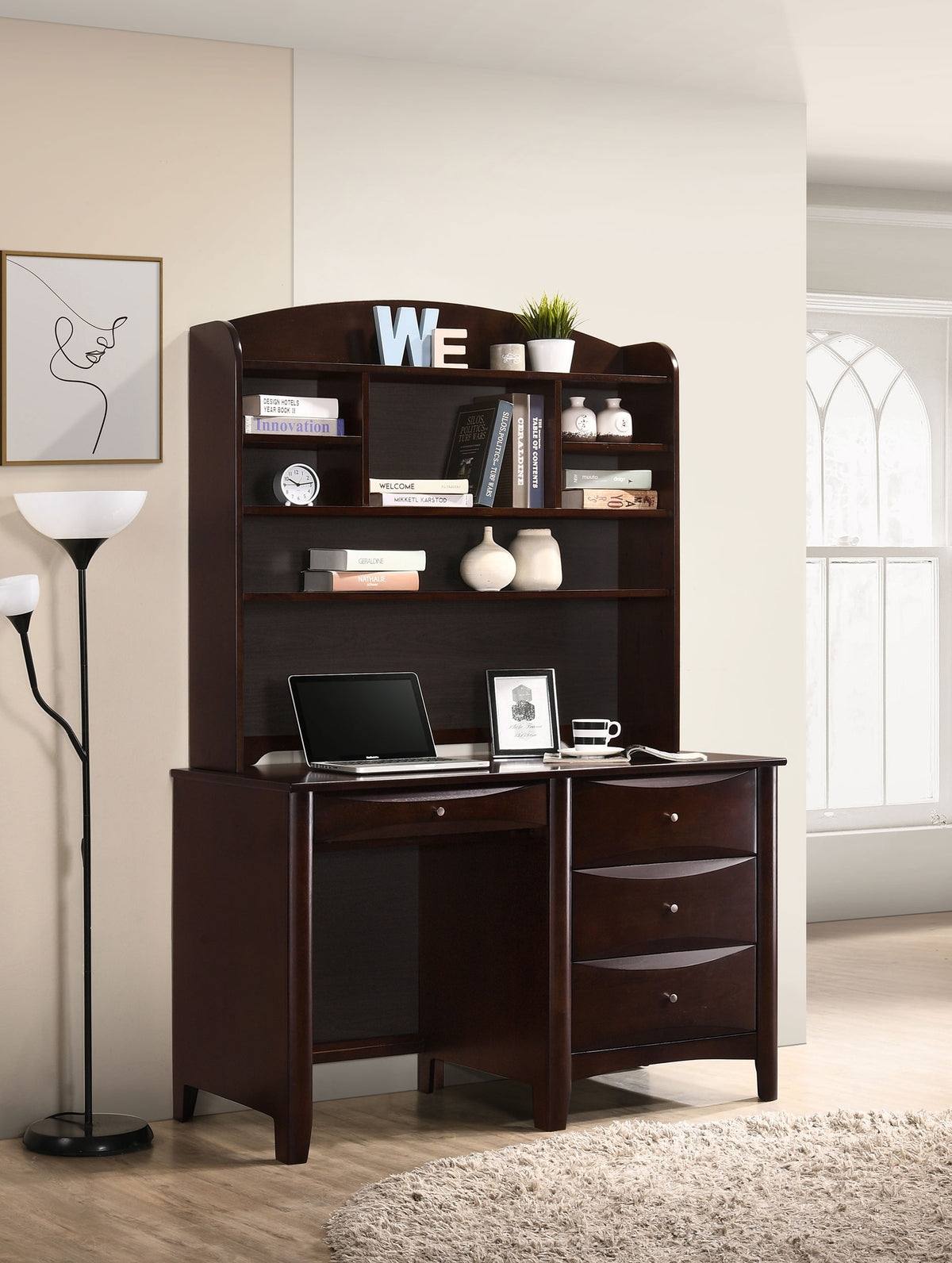 Phoenix 4-drawer Computer Desk with Hutch Cappuccino  Half Price Furniture