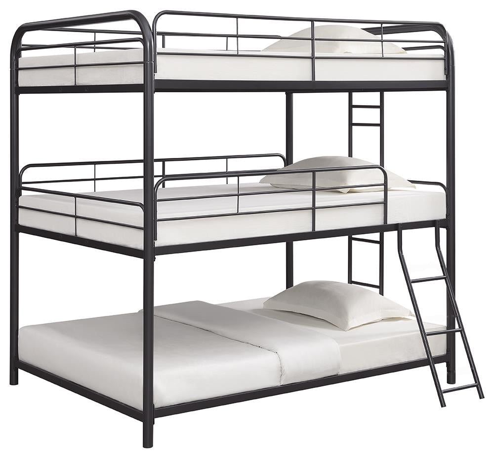 Garner Triple Full Bunk Bed with Ladder Gunmetal  Half Price Furniture