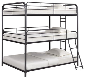 Garner Triple Full Bunk Bed with Ladder Gunmetal Garner Triple Full Bunk Bed with Ladder Gunmetal Half Price Furniture