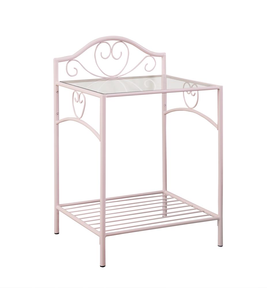 Massi 1-shelf Nightstand with Glass Top Powder Pink  Las Vegas Furniture Stores