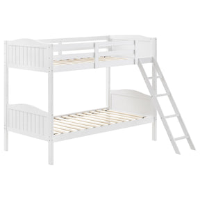 Arlo Twin Over Twin Bunk Bed with Ladder White  Half Price Furniture