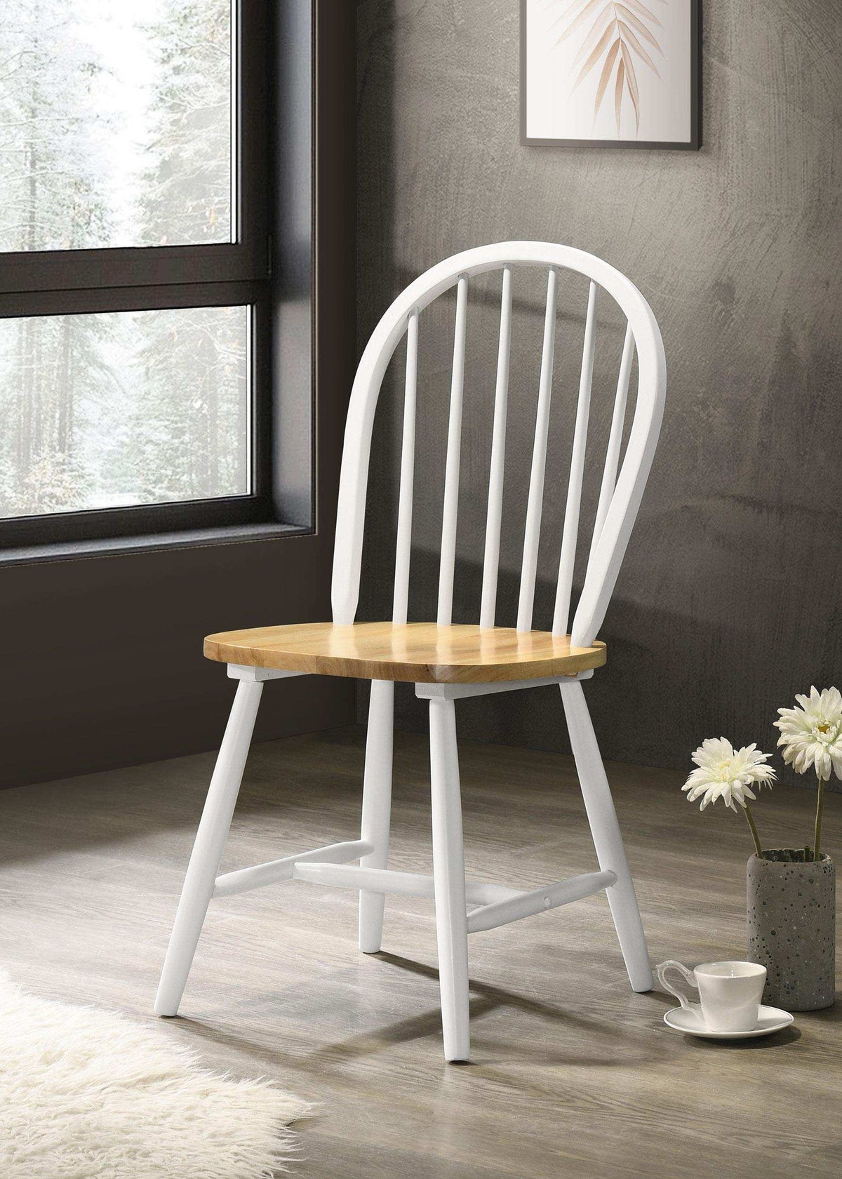 Cinder Windsor Side Chairs Natural Brown and White (Set of 4) Half Price Furniture