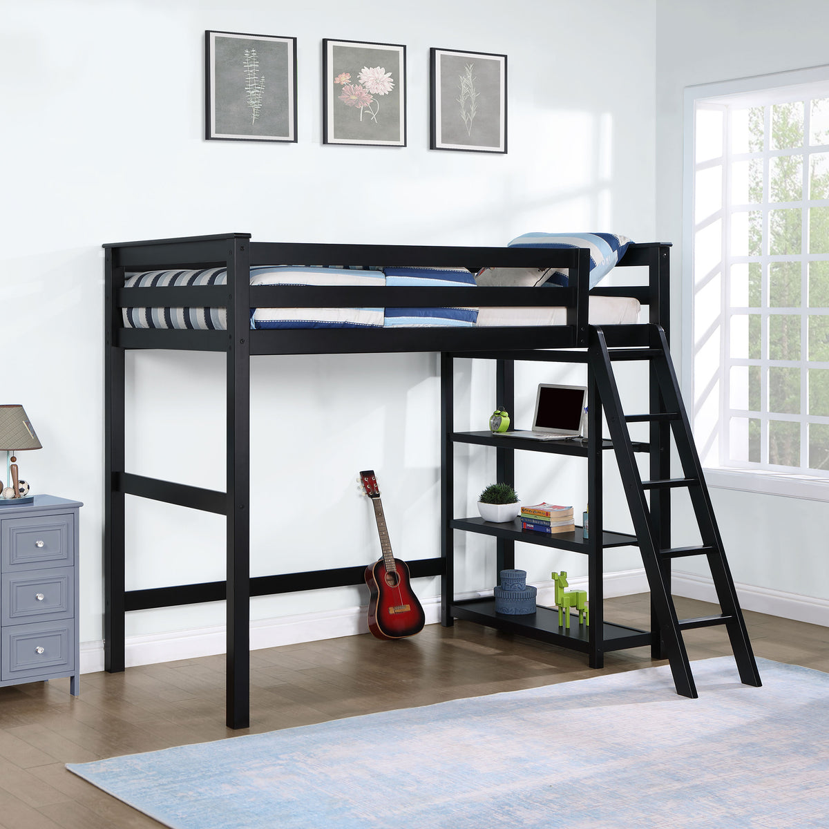 Anica 3-shelf Wood Twin Loft Bed  Half Price Furniture