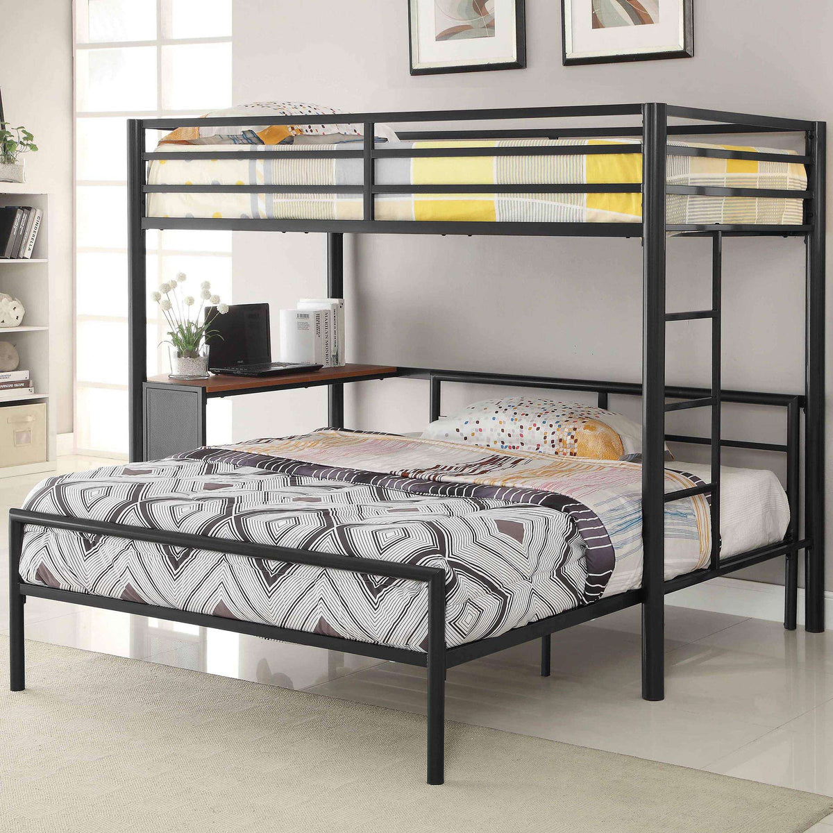 Fisher 2-piece Metal Workstation Loft Bed Set Gunmetal - Half Price Furniture