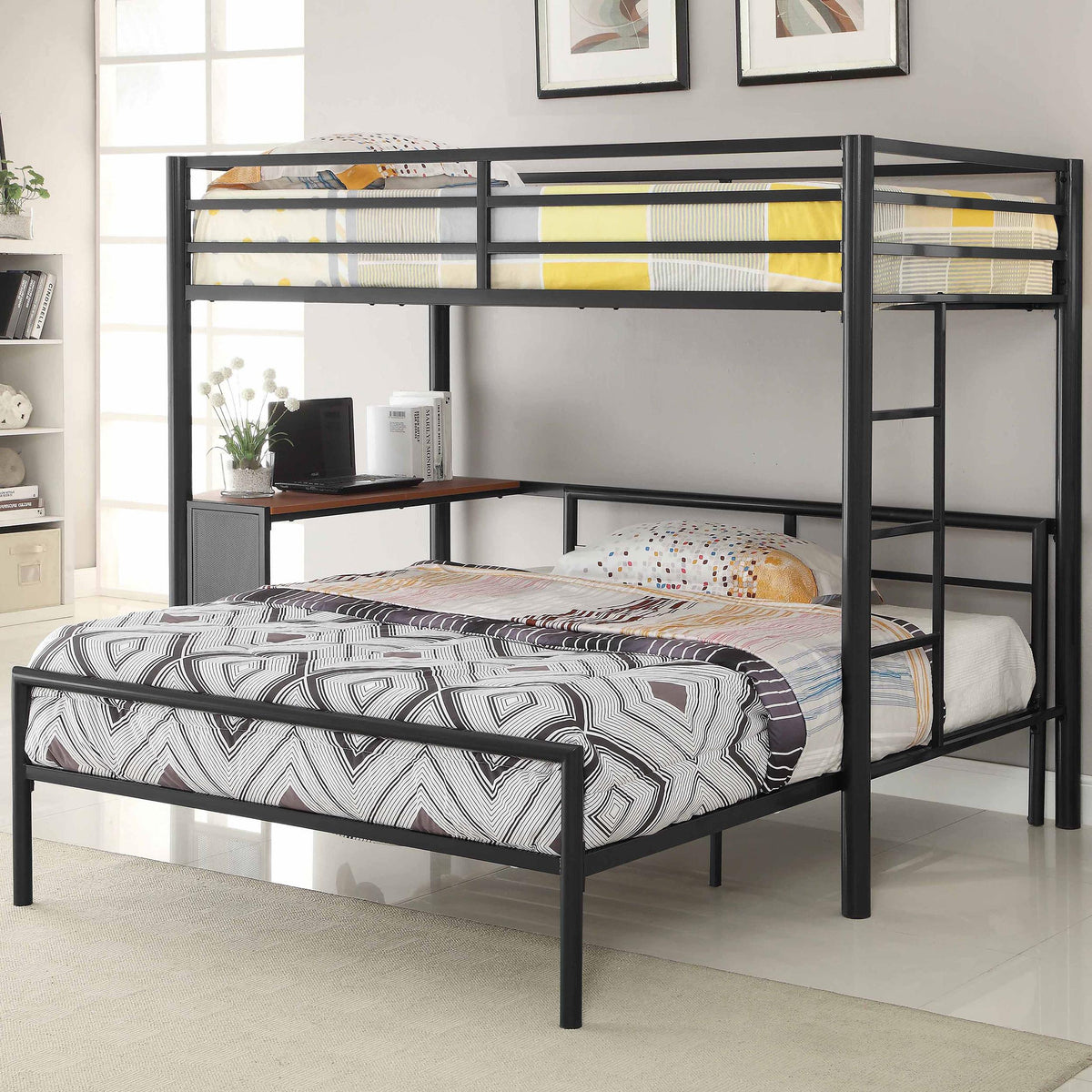 Fisher 2-piece Metal Workstation Loft Bed Set Gunmetal  Las Vegas Furniture Stores