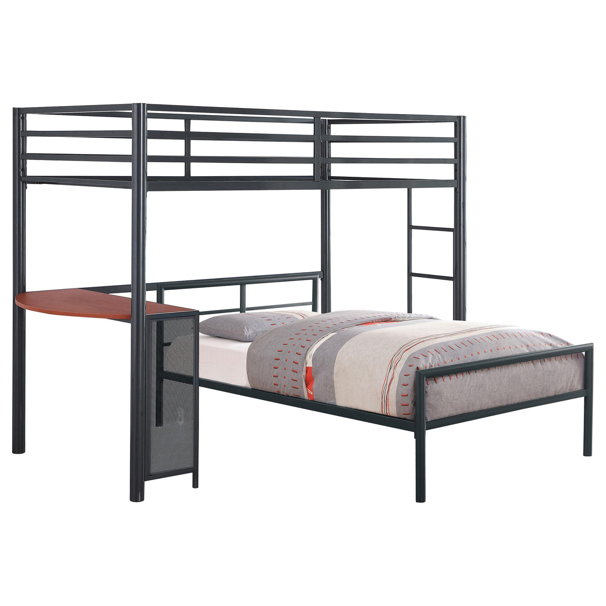 Fisher 2-piece Metal Workstation Loft Bed Set Gunmetal  Half Price Furniture