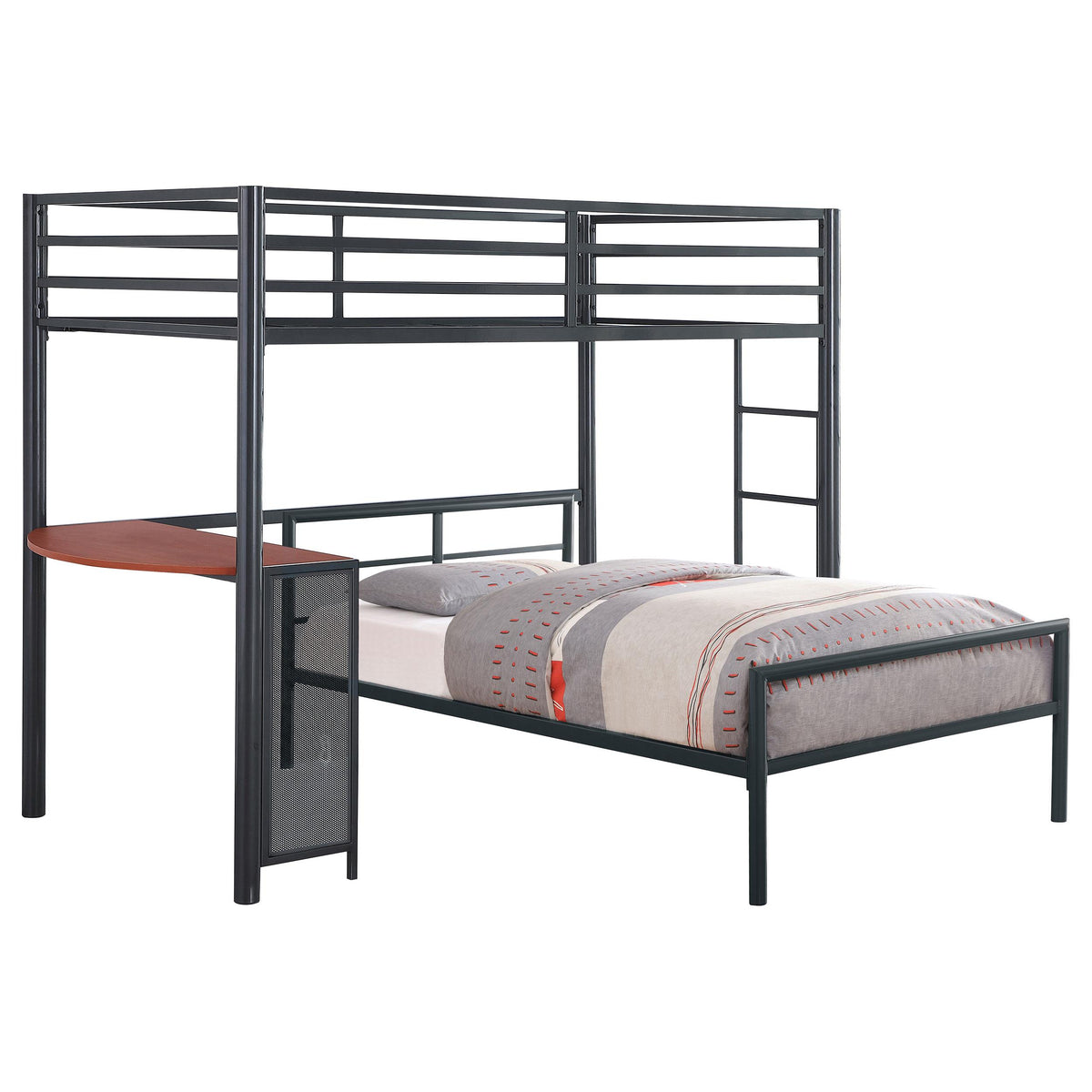 Fisher 2-piece Metal Workstation Loft Bed Set Gunmetal Half Price Furniture