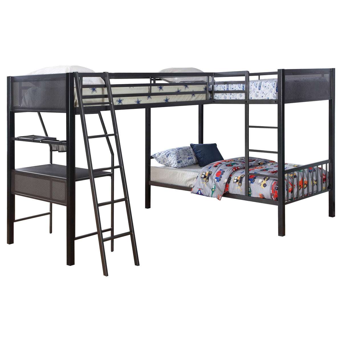 Meyers 2-piece Metal Twin Over Twin Bunk Bed Set Black and Gunmetal  Half Price Furniture