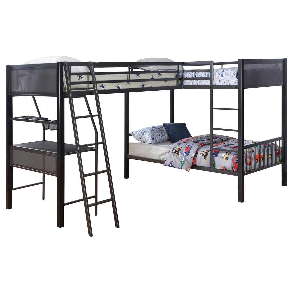 Meyers 2-piece Metal Twin Over Twin Bunk Bed Set Black and Gunmetal Meyers 2-piece Metal Twin Over Twin Bunk Bed Set Black and Gunmetal Half Price Furniture