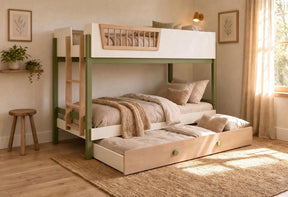 Evren twin over twin bunk bed with trundle tri-tone