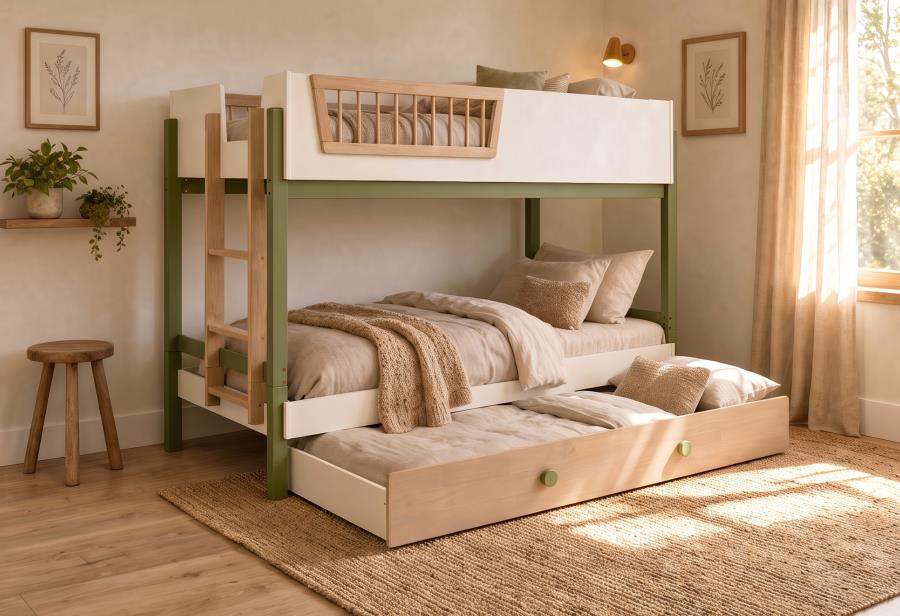 Evren twin over twin bunk bed with trundle tri-tone
